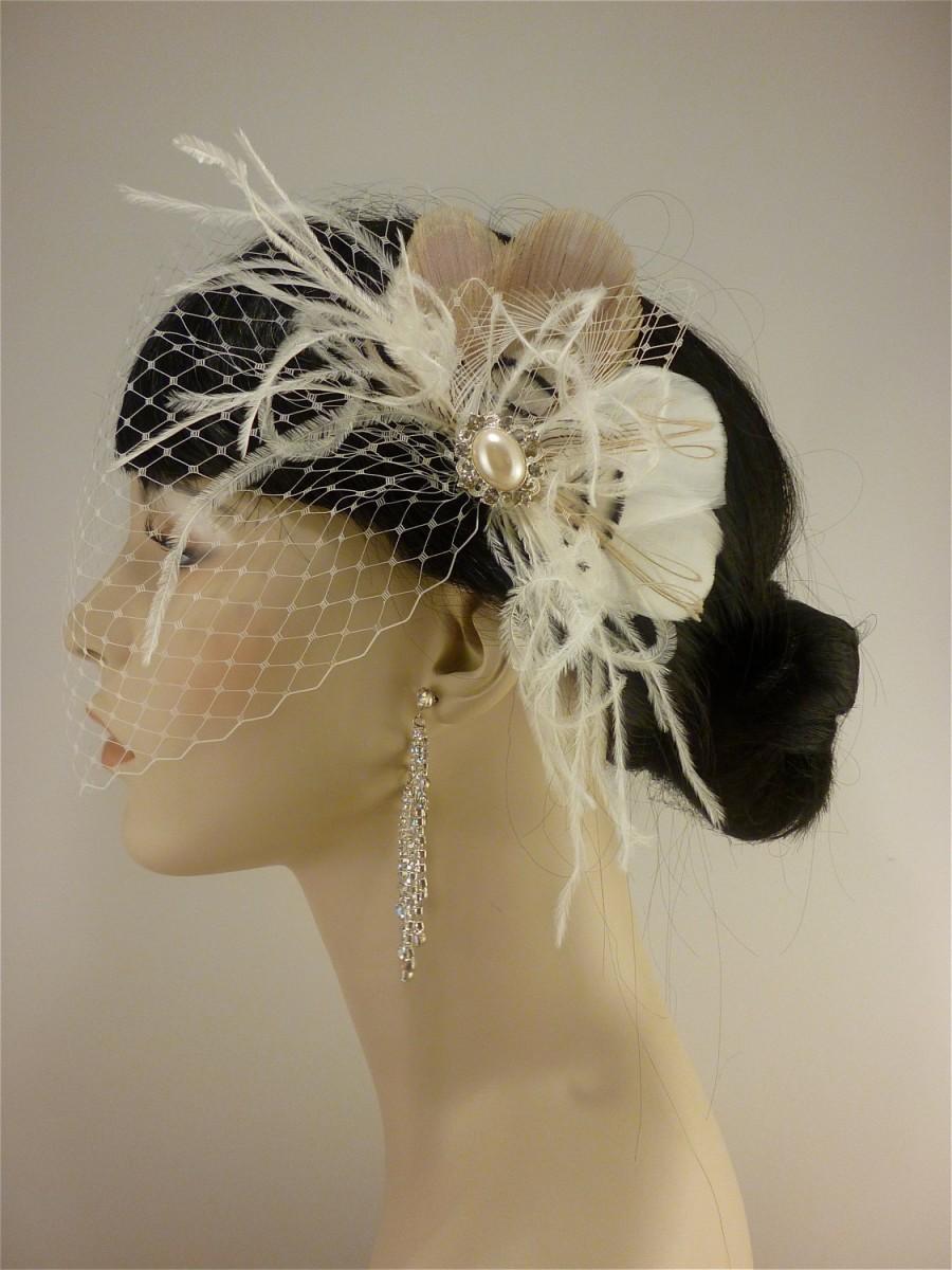 Wedding - Wedding Hair Accessory, Feather Fascinator, Bridal Fascinator, Bridal Hair accessory, Bridal Veil, Wedding Veil