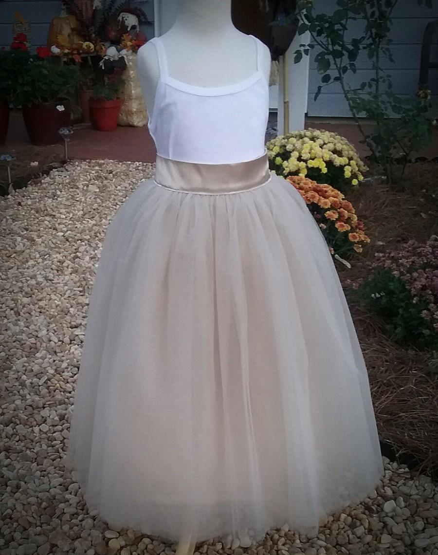Wedding - Free Shipping to USA Custom Made Girls Champagne   Floor Length Tulle Skirt -for Flower Girl,Country Wedding,Rustic Wedding for Flower girl