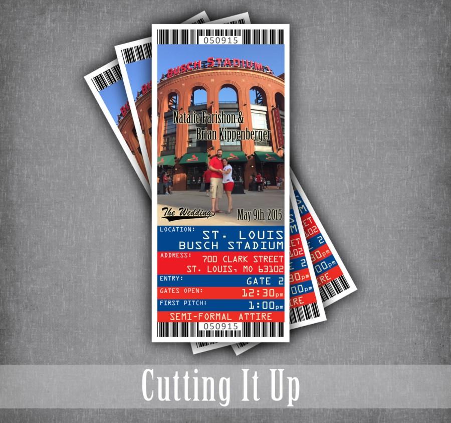 Hochzeit - Baseball Wedding Ticket Invitations, Baseball RSVP Ticket Stub, Sports Wedding, MLB Baseball Ticket, Red and Blue, St Louis Cardinals, Busch