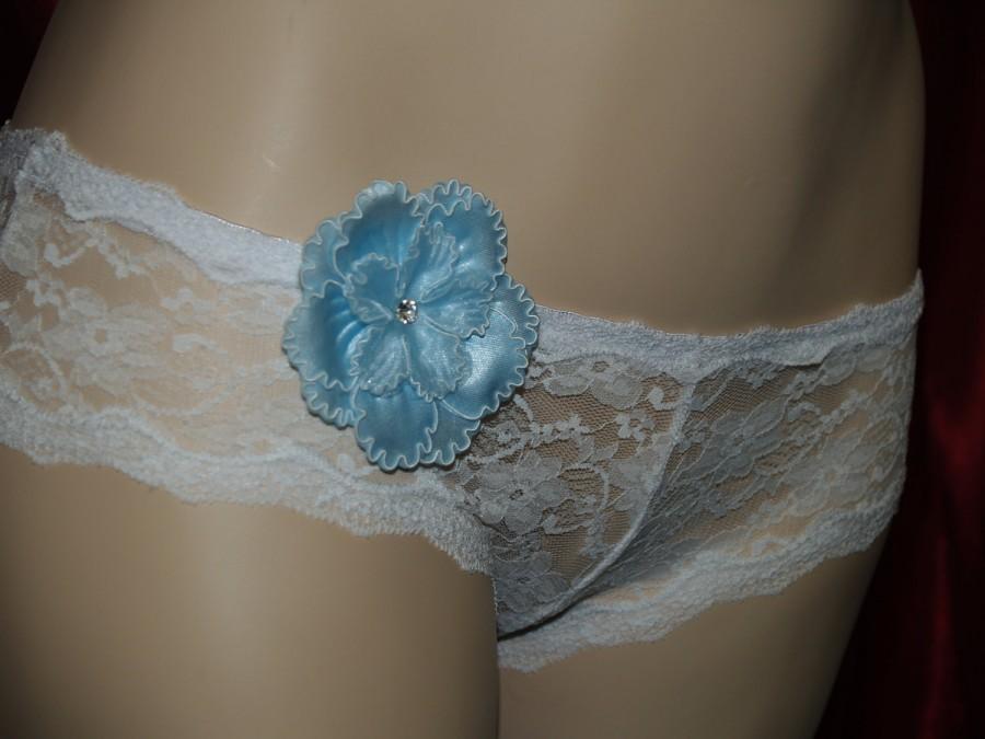 Mariage - Bridal Lace Lingerie Boy Shorts with blue flower, Brides Something Blue Panties, Wedding Night Lingerie, Bridal Underwear, See Thru Lace