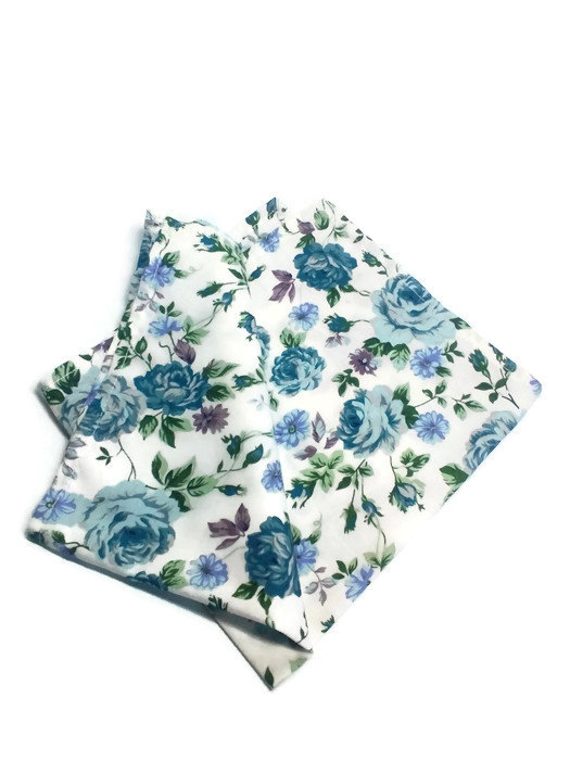 Wedding - floral pocket square blue blossom pattern matching cuff links Gift for man Wedding floral bow tie and handkerchief For groomsmen gift gfyerw
