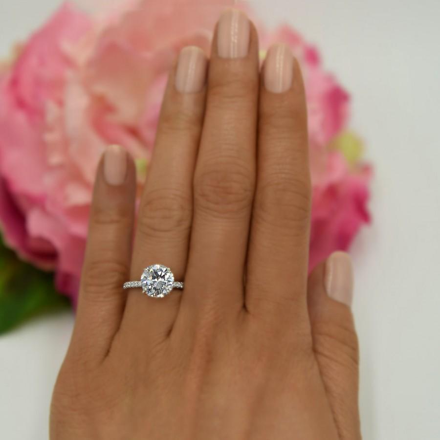 زفاف - 3.25 ctw, 3 ct Round Accented Solitaire Ring, Engagement Ring, Half Eternity Band, Bridal Ring, Man Made Diamond Simulants, Sterling Silver