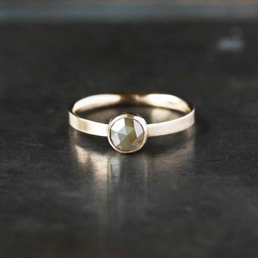 زفاف - Rose Cut Diamond Ring, Natural Color Diamond Engagement, Unique Engagement Ring, 14k Yellow Gold, Recycled Metal, Conflict Free