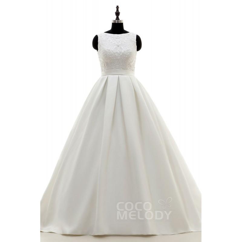 زفاف - New Design A-Line Bateau Train Satin Ivory Open Back Wedding Dress with Beading - Top Designer Wedding Online-Shop