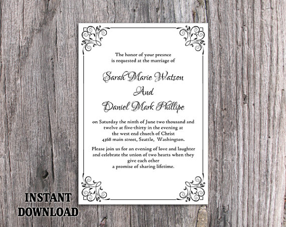 زفاف - DIY Wedding Invitation Template Editable Word File Instant Download Elegant Printable Invitation Black Invitation Border Invitation Flower