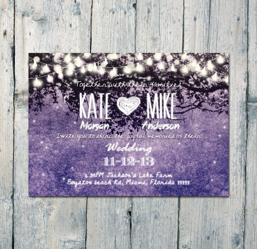 Wedding - Printed Card - Digital Printable Files - Purple Romantic Garden and Night Lights Wedding Invitation RSVP Thank You Invitation Set ID210MPP