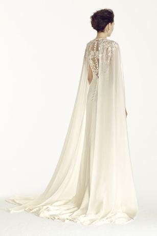 Hochzeit - Oleg Cassini Crepe Wedding Dress With Chiffon Cape Style CWG716