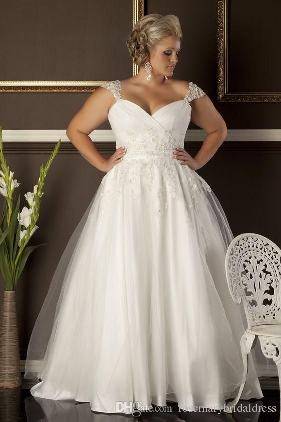 زفاف - A Line Plus Size Wedding Dresses Cheap Sweetheart Neckline Cap Sleeves Lace Appliques Formal Lady Bridal Gowns Gown For Wedding Gowns For Wedding From Rosemarybridaldress, $120.61