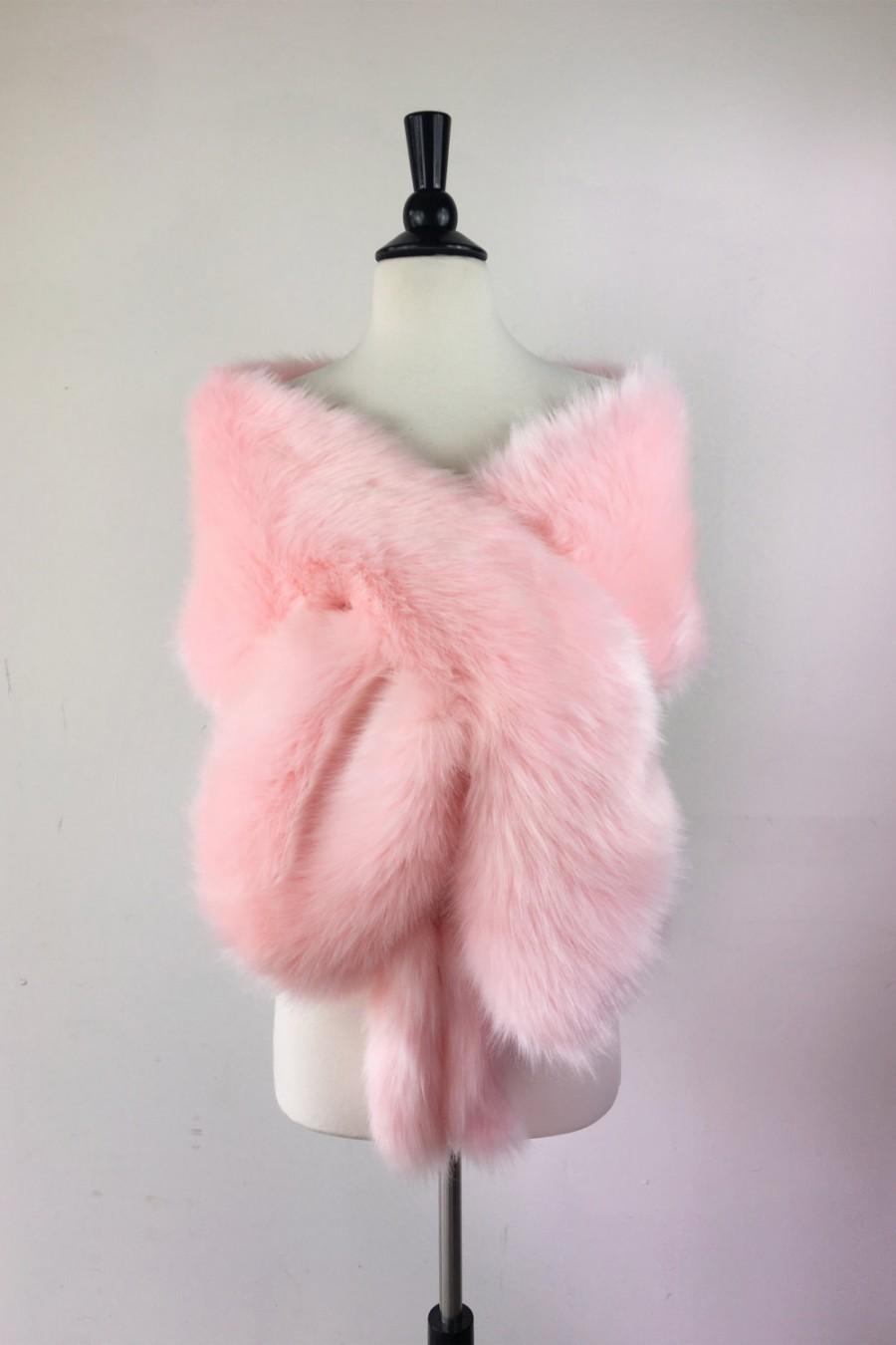 Hochzeit - Pink faux fur bridal wrap, Wedding Fur shrug, White Fur Wrap, Bridal Faux Fur Stole Fur Shawl Cape, wedding faux fur wrap