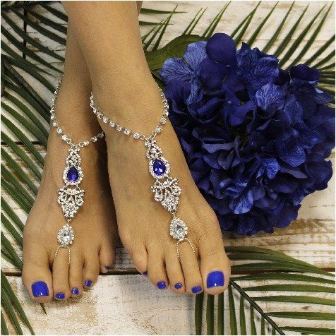 Wedding - ERINN Barefoot Sandals - Sapphire Blue Silver