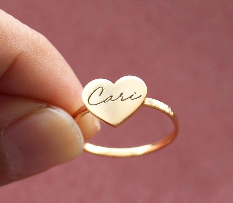 زفاف - SALE 22% OFF - Signature Heart Ring - Engrave Ring - Unique Gift - Personalized Jewelry