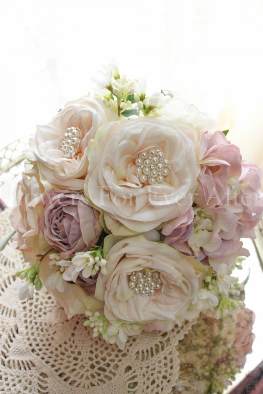 زفاف - Jessica Brooch, Soft Pastel Romantic Rose Peony Silk Wedding Bridal Bouquet