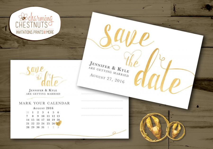 Свадьба - White and Gold Save The Date Postcard, classic gold, DIY wedding, printable save the date, postcard save the date, black and gold wedding