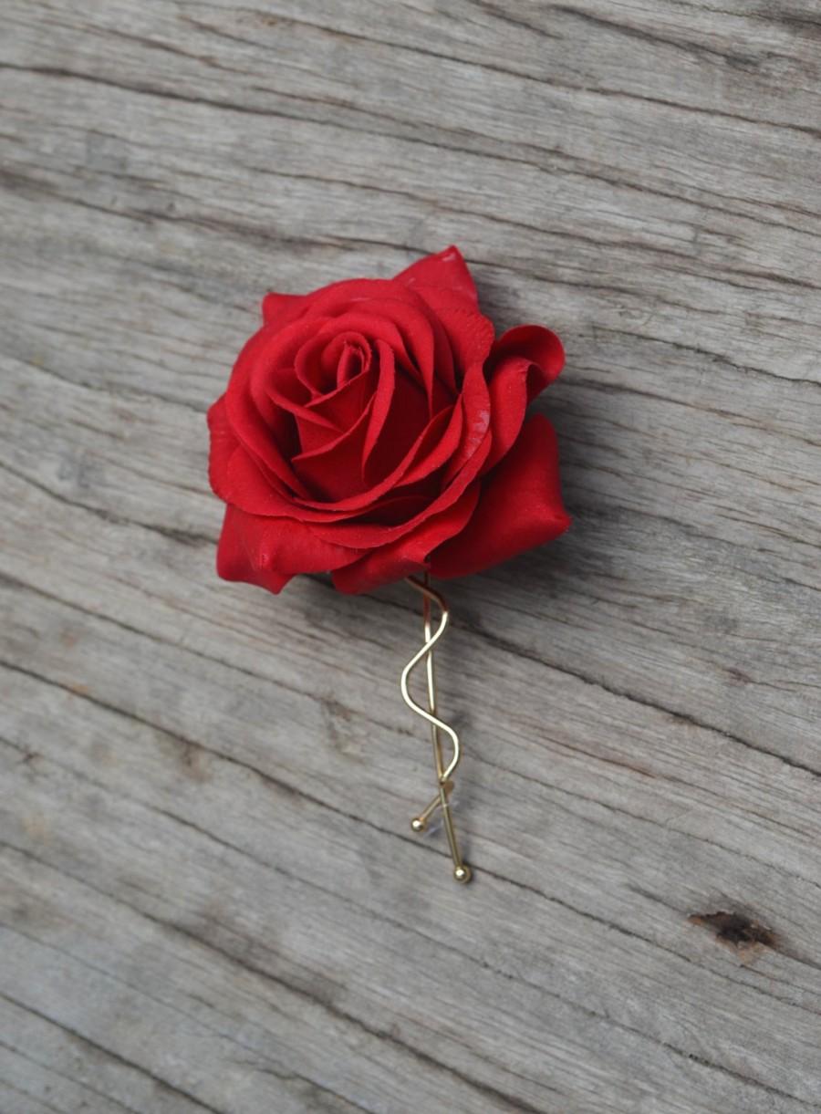 Mariage - 4pcs Wedding Flower Hair Clip-Real Touch Red Rose Hair Clip, Rose Hair Clips, Bridal Hair Flower, Flower Girl Hair Pin