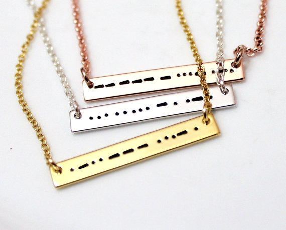 Mariage - Morse Code Sister, Morse Code Love Necklace, Morse Code Jewelry. Silver Bar Necklace, BFF Necklace, Morse Code Mama Gift, Bridesmaid Gift