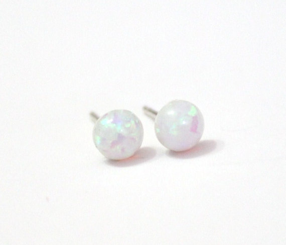 Mariage - Opal Stud Earrings, Sterling Silver Stud Earrings, Post Earrings White Opal Stone, Bridesmaid Earrings, Everyday Earrings,Christmas Gift