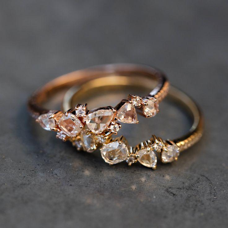 Hochzeit - 14kt Gold And Rose Cut Diamond Cluster Ring