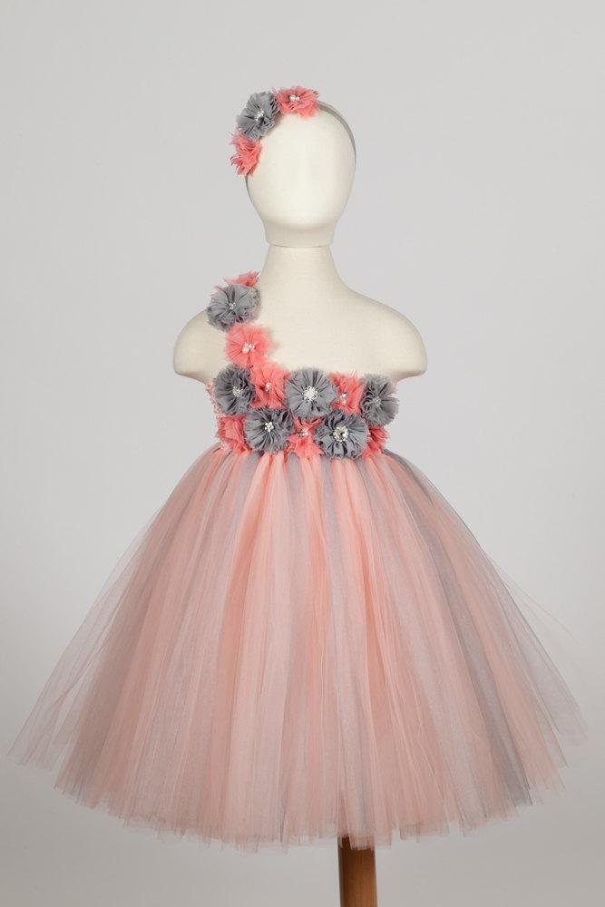 زفاف - Peach and Grey tutu dress, Flower Girl Dress, Peach and silver, Tutu Dress-, Birthday Tutu Dress, Peach Tutu Dress, Blush tutu dresses