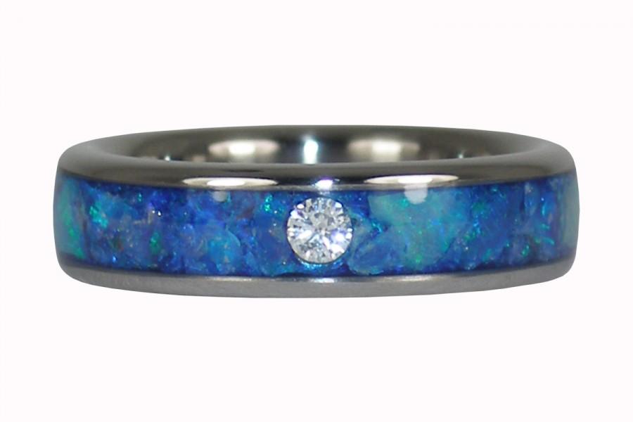 Hochzeit - Blue Opal Titanium Diamond Ring