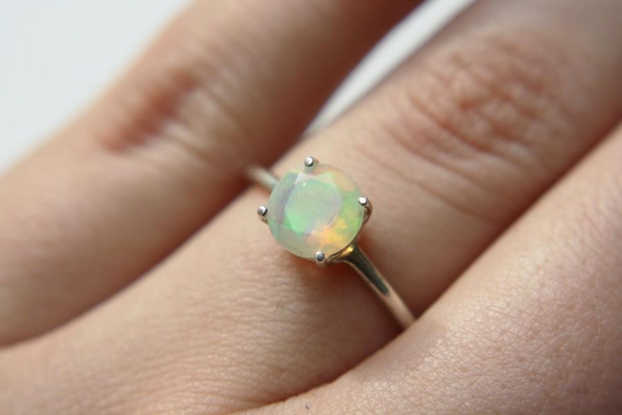 زفاف - Round Faceted Ethiopian Opal Ring - sterling silver opal ring - faceted welo opal ring - opal engagement ring - october birthstone ring