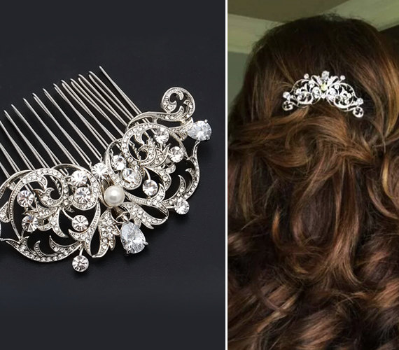 Hochzeit - Bridal Hair Comb Wedding Hair Comb Swarovski Pearl Rhinestone Wedding Jewelry Bridal Jewelry Clear Sparkly Pearl Crystal Vintage