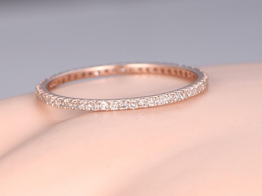 Wedding - Petite French micro pave Diamond wedding band solid 14k rose gold,FULL eternity ring,engagement ring,stack matching band,anniversary,thin