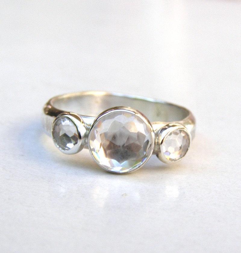 Свадьба - Handmade Engagement Ring, Gemstone White Topaz  silver ring, Lab diamonds ring, anniversary ring, gift for her, birthday gift,mom gift, Love