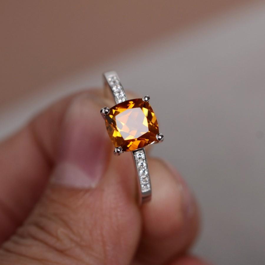 Hochzeit - Natural Citrine Ring Sterling Sivler Ring Yellow Quartz Crystal Gemstone Ring Engagement Ring Promise Ring For Her Wedding Ring