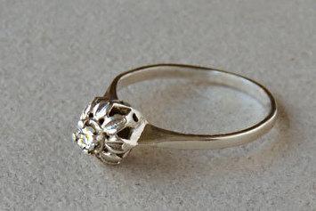 Wedding - Vintage 10k White Gold Diamond Solitaire Engagement Ring