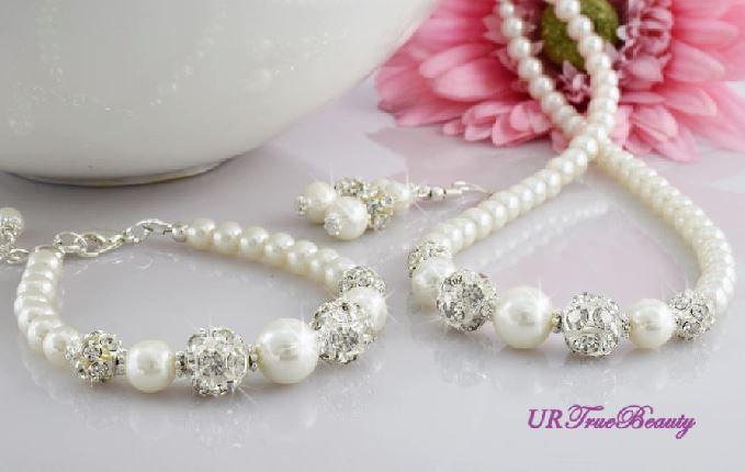زفاف - Pearl Necklace and Earring, Bridesmaid Necklace, Bridesmaid Gift,Will you be my bridesmaid, Wedding Jewelry, Navy Blue Pearl Jewelry Sets