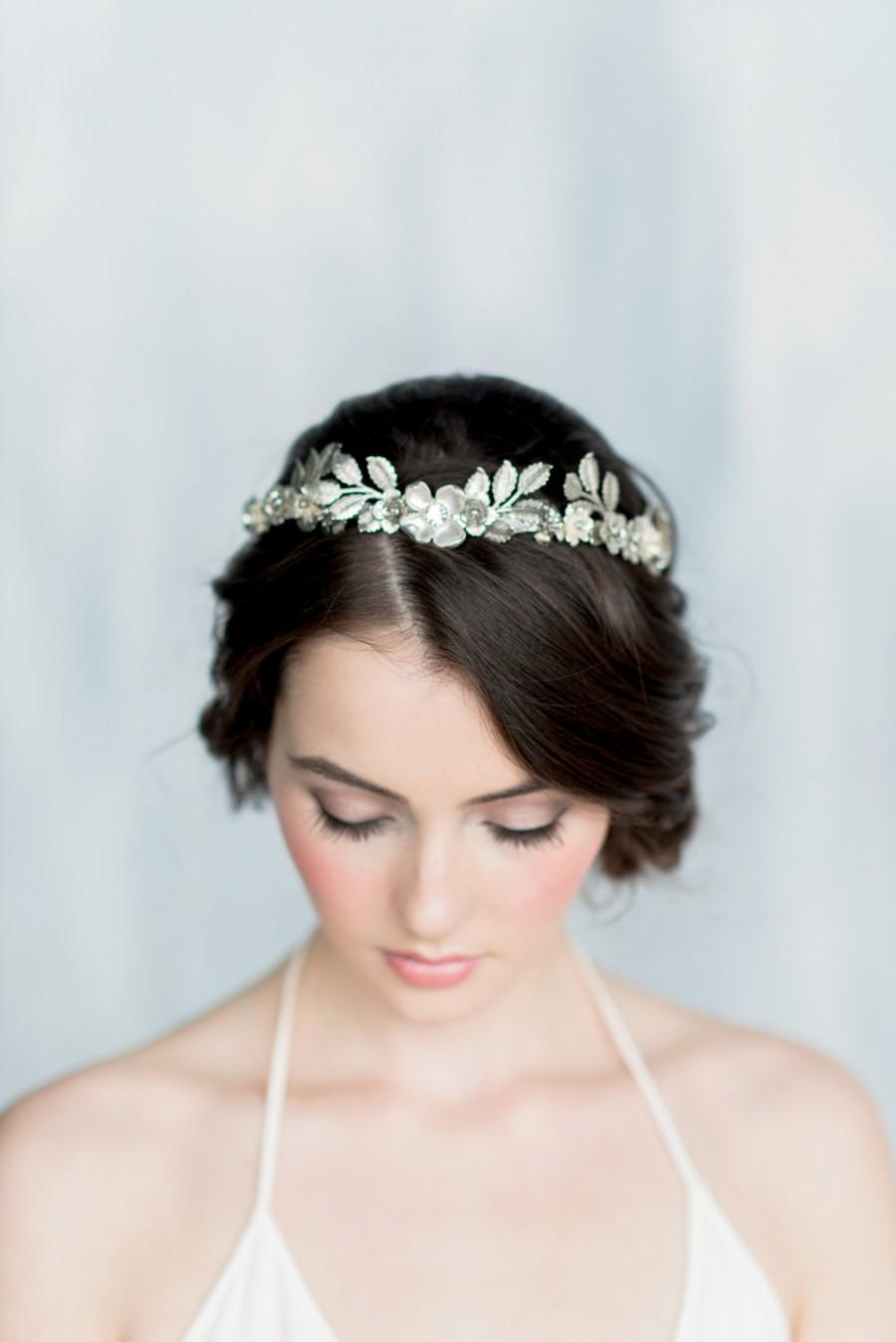 Hochzeit - Silver Bridal Crown, Wedding Tiara, Crystal Leaf Headband, Twig Hairband, Bridal Headpiece, Leaf Hair Accessory, Silver Flower Halo, HELENA