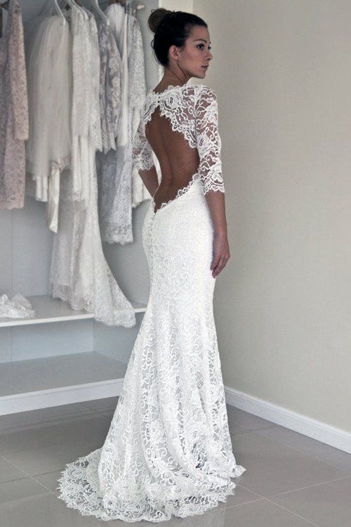 Hochzeit - Long Sleeve Lace Open Back Mermaid Wedding Dresses, 2017 Long Custom Wedding Gowns, Affordable Bridal Dresses, 17117