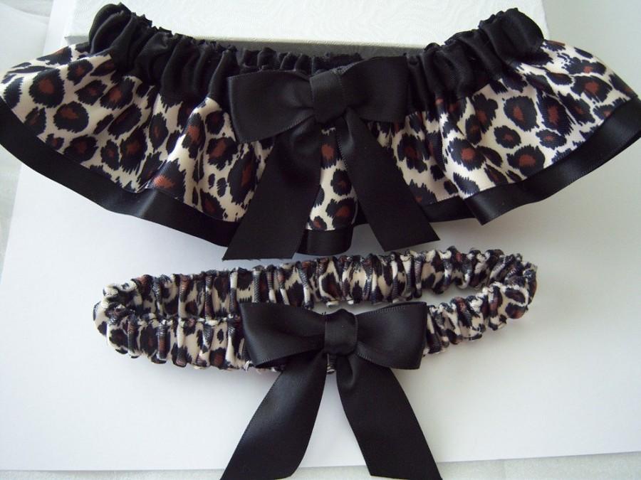 Wedding - Leopard Animal Print Garter Set, Black Leopard Garter Set/Leopard Print And Black Garter Set