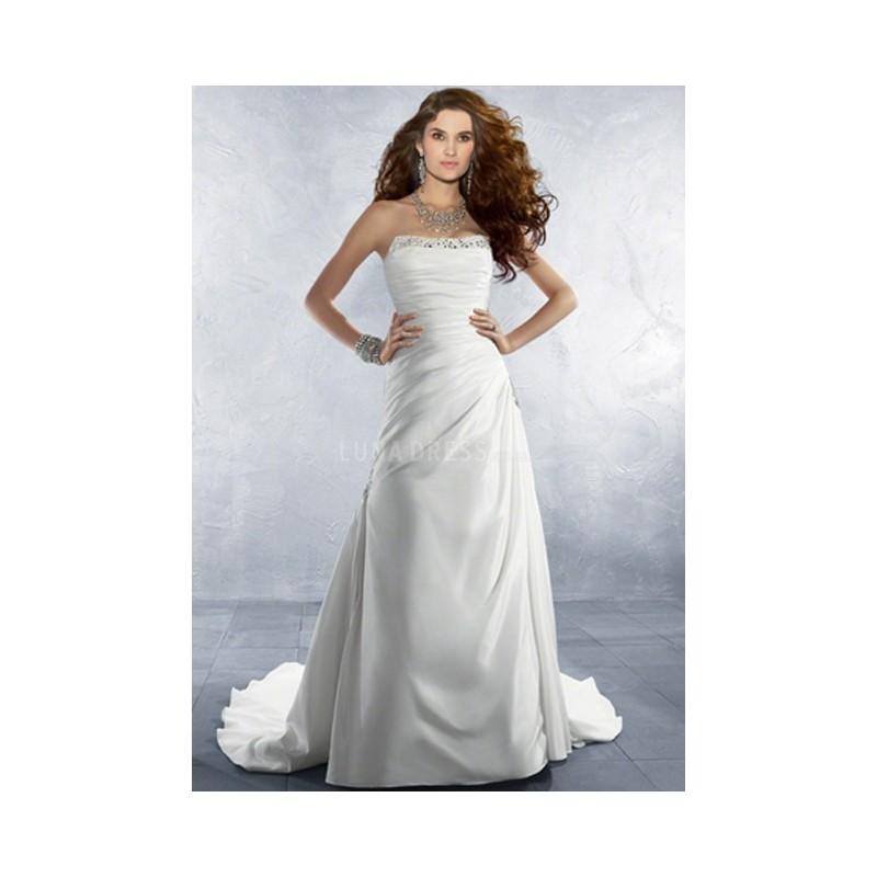 Hochzeit - A line Strapless Taffeta Floor Length Chapel Train Wedding Dress With Beading - Compelling Wedding Dresses