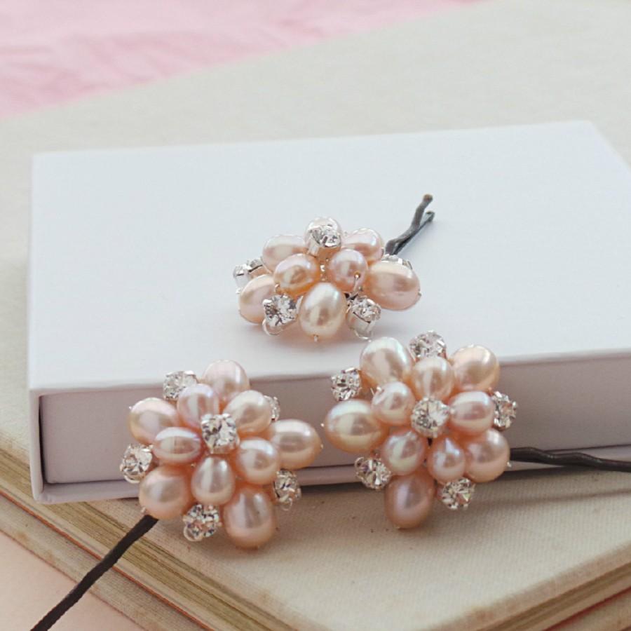 Свадьба - Pink Flora Pearl Floral Bridal Hair Pins Rose Flower Pearls Wedding Hair Clips Bridesmaid Accessories Real Pearls Hair Grips