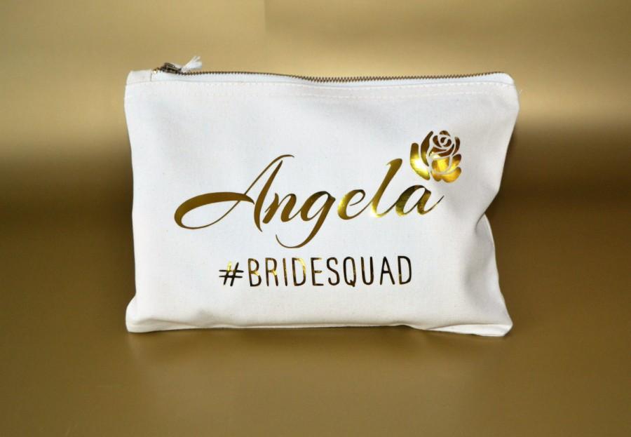 Hochzeit - Personalised Bridesmaid makeup bag, Customised cosmetic bag wedding bag Personalised canvas lad