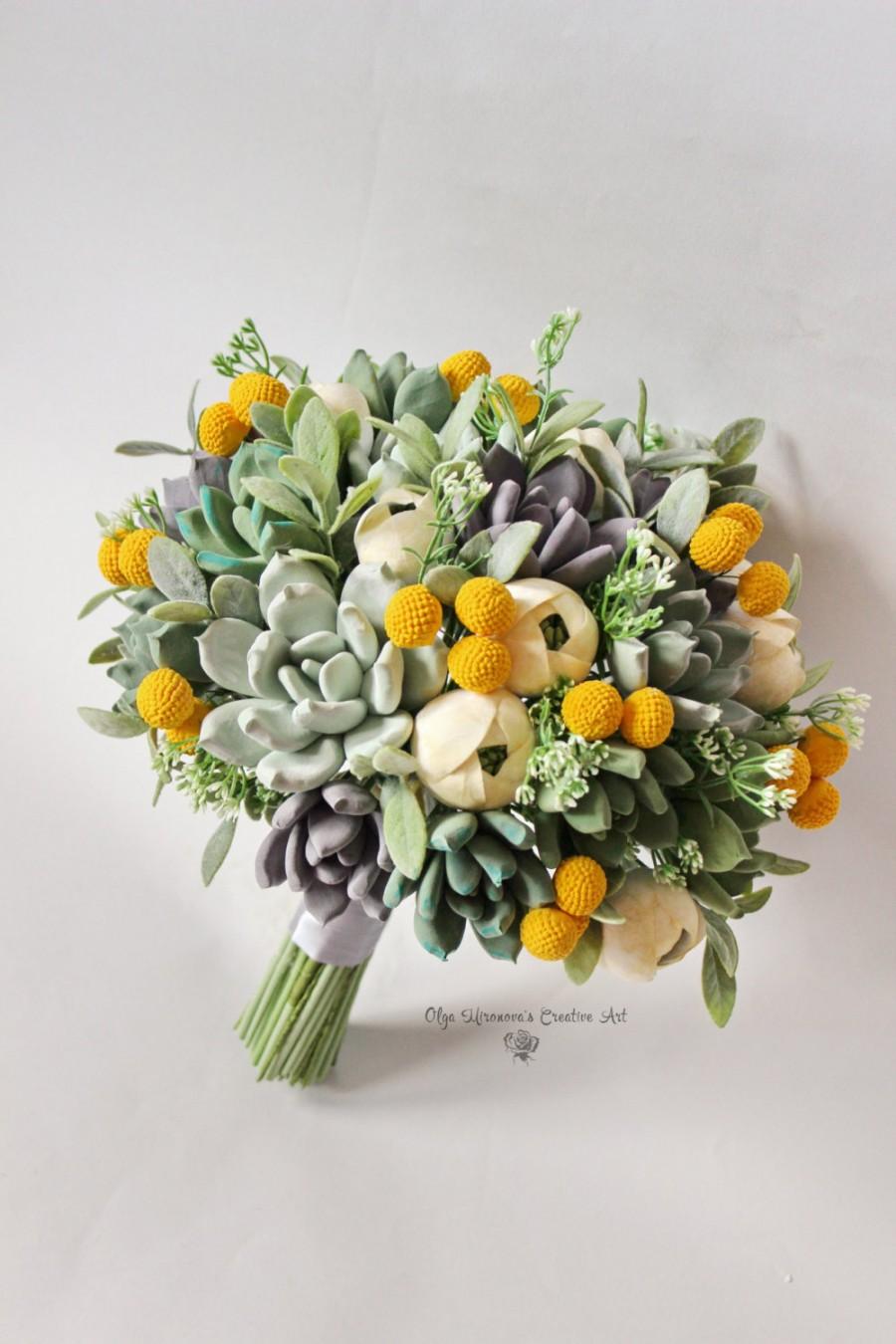 Свадьба - Alternative wedding bouquet Keepsake Handmade Succulent Billy Balls bouquet Bridal bouquet Boho Rustic Woodland bouquet with Succulents