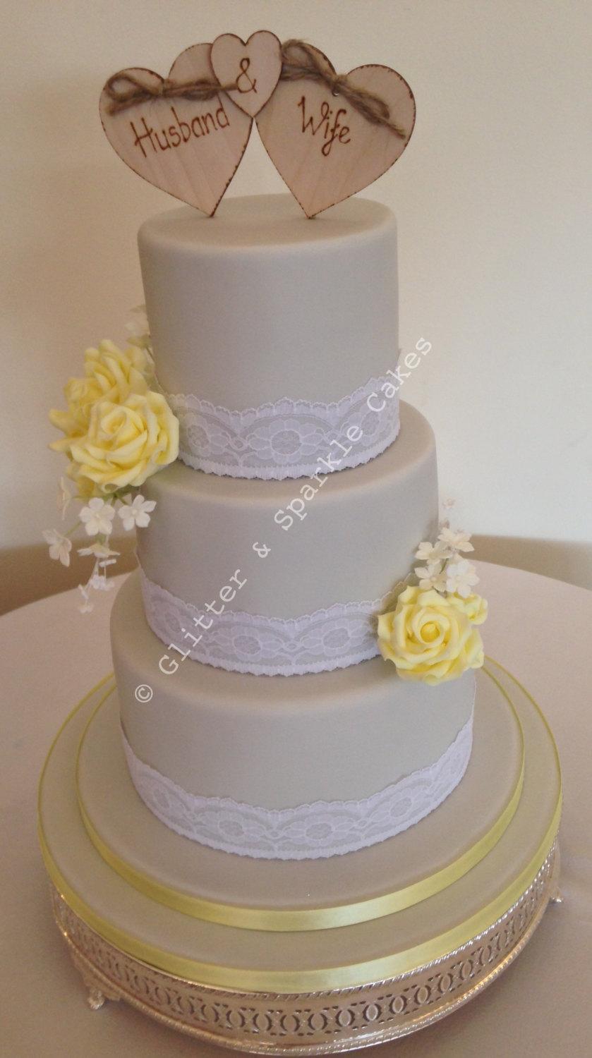 Hochzeit - Husband & Wife Triple Heart Cake Topper Customise Topper