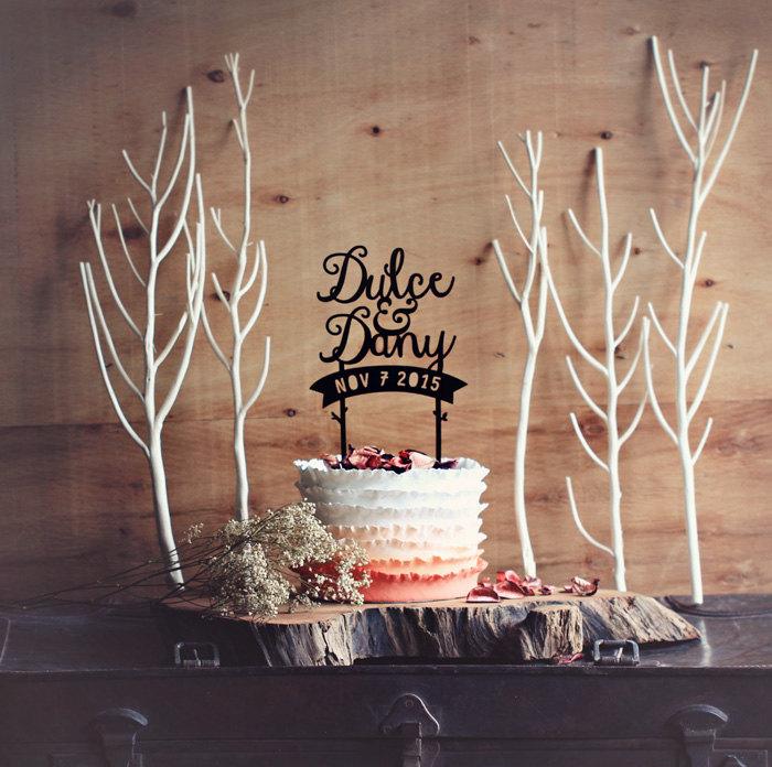 Hochzeit - Customised Wedding Cake Topper - Personalised names Forest rustic enchanted woodland wedding