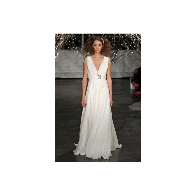 Hochzeit - Jenny Packham FW14 Molly - Full Length A-Line V-Neck Fall 2014 Jenny Packham White - Nonmiss One Wedding Store