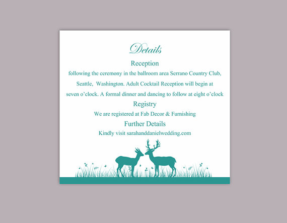 Wedding - DIY Wedding Details Card Template Editable Word File Download Printable Details Card Turquoise Teal Details Card Elegant Enclosure Card