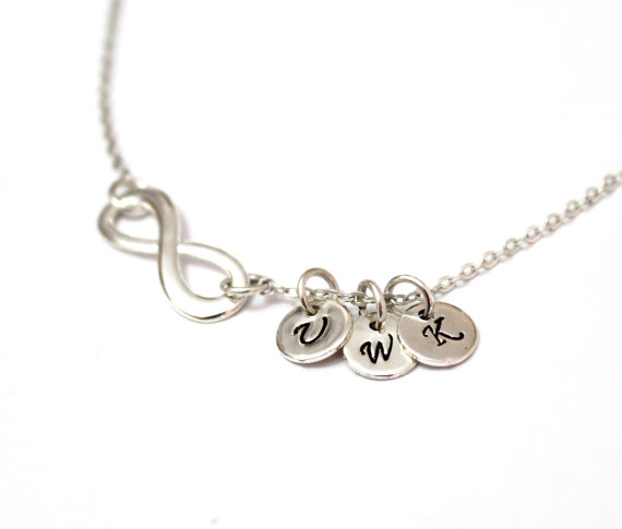 Hochzeit - Initial Infinity Sterling Silver Necklace, Sterling Silver Disc, Personalized, Monogrammed Jewelry, Mothers Day Gifts, Best Friends Gift