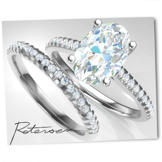 زفاف - Solitaire Ring Wedding Ring Set - Oval Cut Ring - Engagement Ring - White Gold Ring - Sterling Silver Ring - CZ Ring - Weddng Band Set