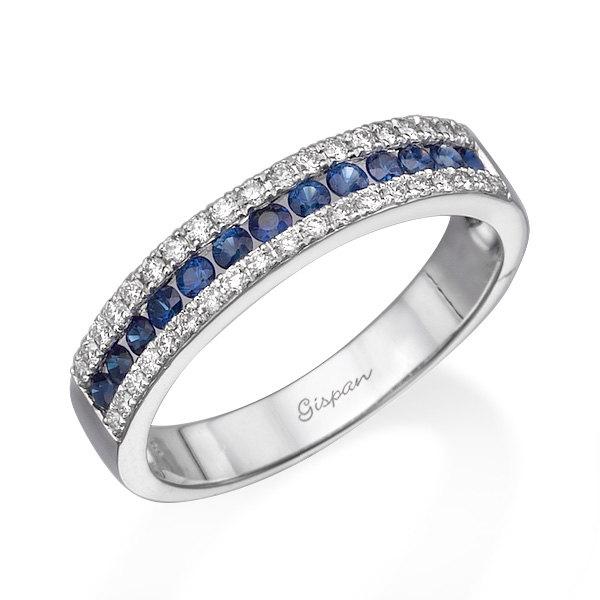 Wedding - Blue Sapphire Ring, Engagement Ring, Wedding Band, Wedding Ring, White Gold Ring, Unique Ring, Gem Ring, Diamond Ring, Row Ring, Band Ring