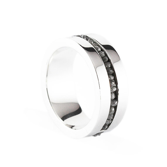 Hochzeit - Silver Wedding Band Grey Uncut Raw Diamond Ring Mens Personalized Ring