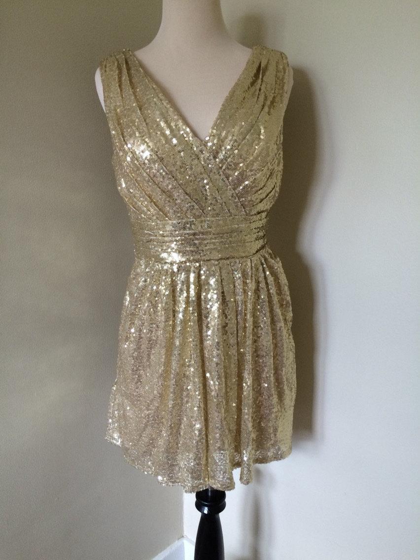 Hochzeit - Sarah's Bridesmaids - light champagne gold luxury sequin v neck backless full length long dress