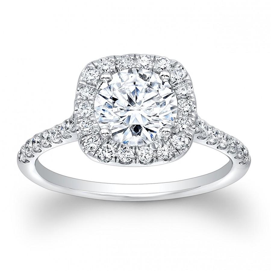 زفاف - Ladies 14kt white gold cushion top diamond ring 0.50 ctw G-VS2 diamonds w/1.50ct natural Round White Sapphire ctr