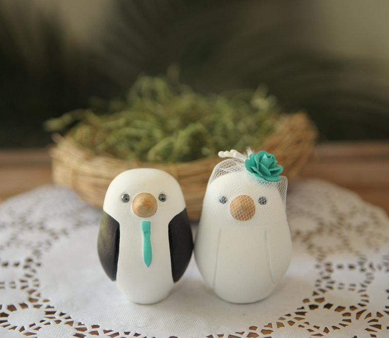 Hochzeit - Custom Wedding Cake Topper - Small Hand Painted Love Birds