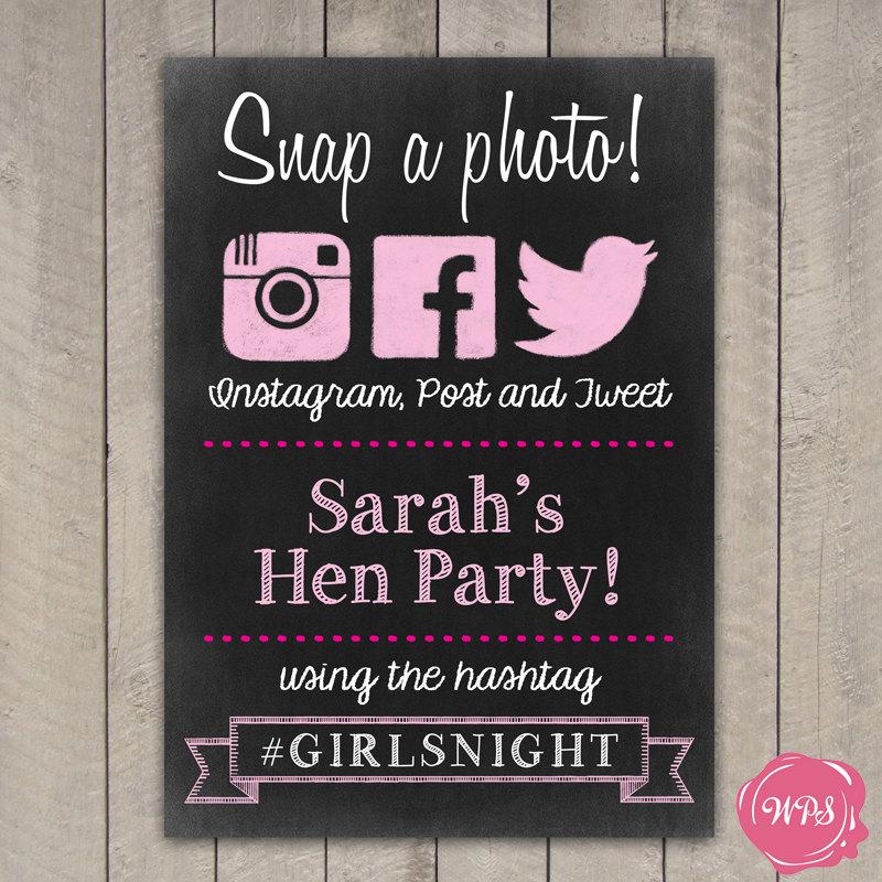 Mariage - Instagram, Facebook & Twitter Chalkboard Sign - Photo Sharing - Hen Party - Bachelorette Party - Custom DIY Printable File