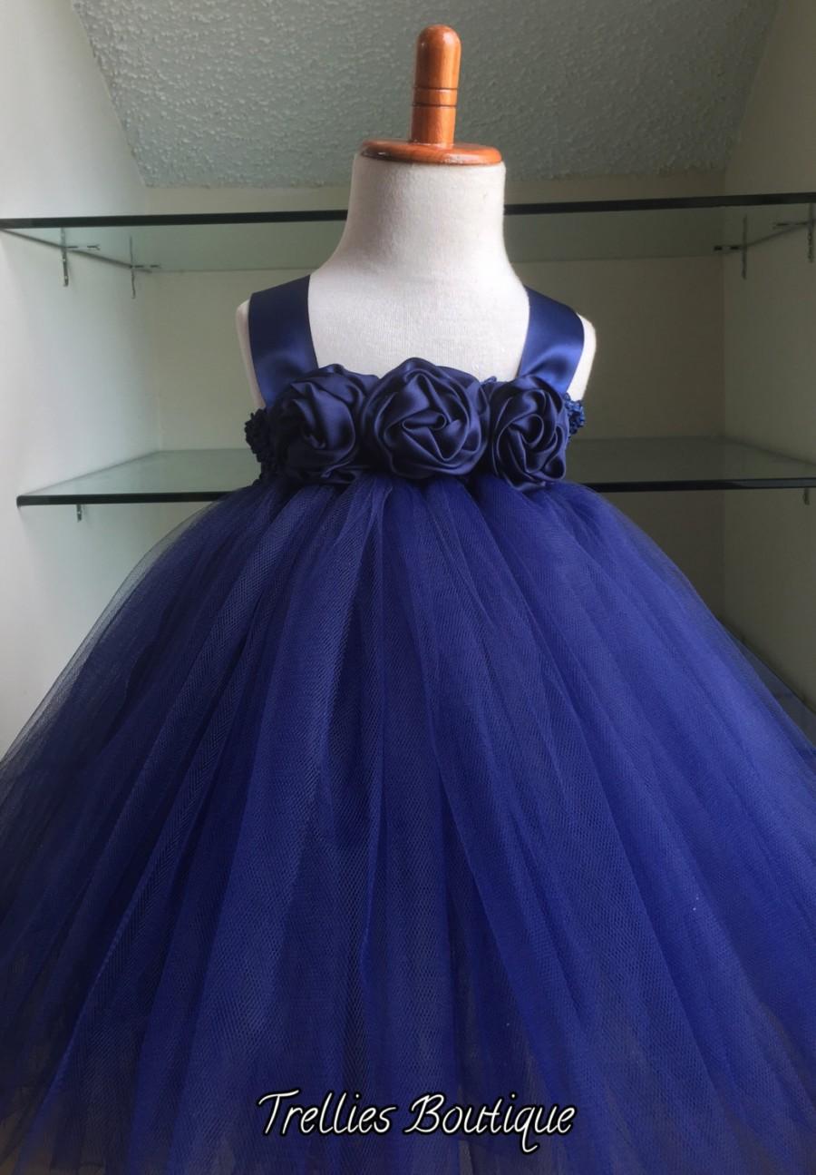 زفاف - Navy Blue Flower Girl Tutu Dress, Navy Blue Satin Tutu Dress- Flower Girl Dress